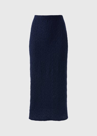 Navy Textured Midaxi Skirt