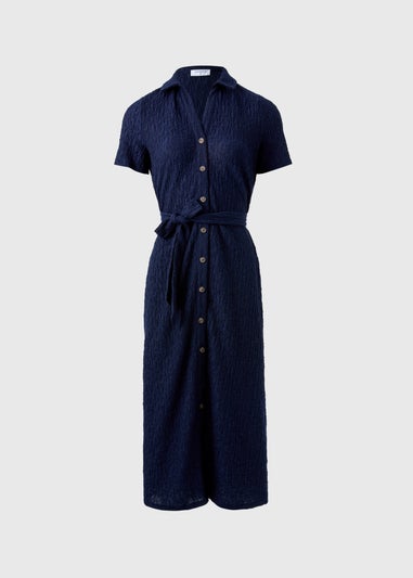 Navy Textured Shirt Midi Dress