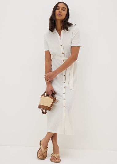 Cream Textured Shirt Midi Dress