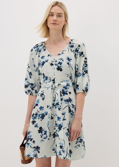 Navy Ditsy Floral Belted Mini Tea Dress