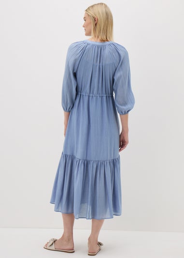 Blue Raglan Midi Shirt Dress