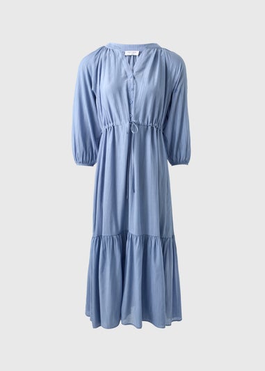 Blue Raglan Midi Shirt Dress