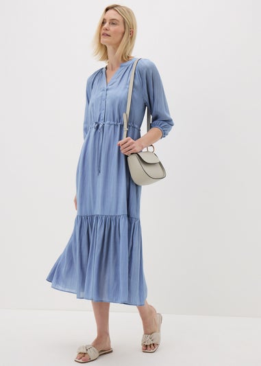 Blue Raglan Midi Shirt Dress