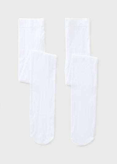 2 Pack Girls White Opaque Tights (4-13yrs)