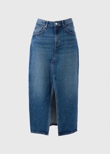 Mid Wash Denim Midi Skirt