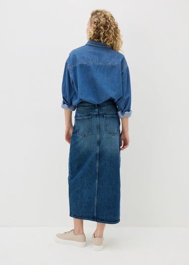 Mid Wash Denim Midi Skirt