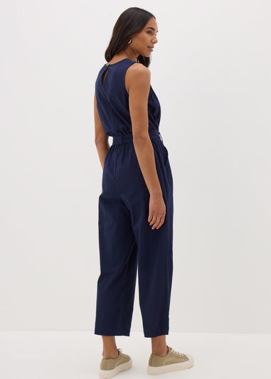 Navy Linen Blend Jumpsuit