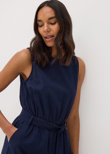 Navy Linen Blend Jumpsuit