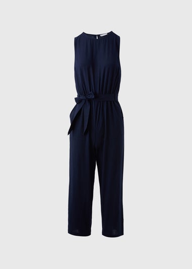 Navy Linen Blend Jumpsuit