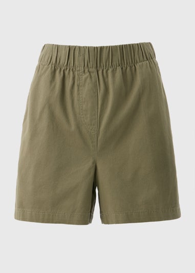 Khaki Cotton Paper Bag Shorts