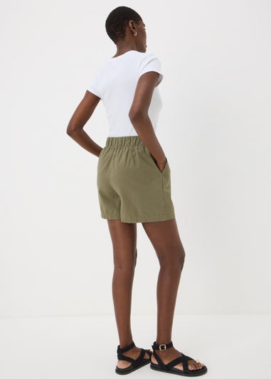 Khaki Cotton Paper Bag Shorts