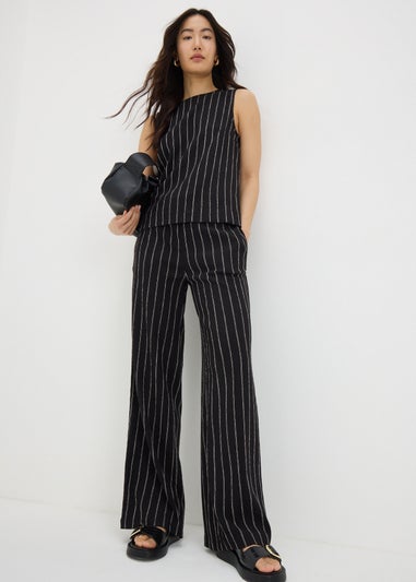 Black Pin Stripe Co Ord Wide Leg Trousers