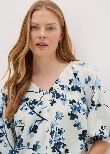 Navy Ditsy Floral V-Neck Tea Top