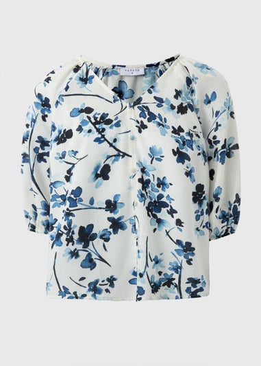 Navy Ditsy Floral V-Neck Tea Top