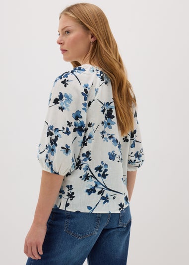 Navy Ditsy Floral V-Neck Tea Top