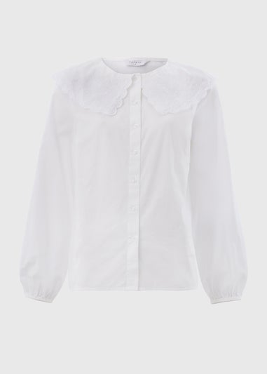 White Embroidered Oversized Collar Shirt