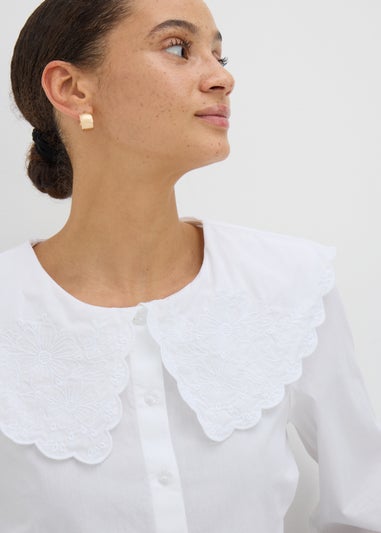 White Embroidered Oversized Collar Shirt