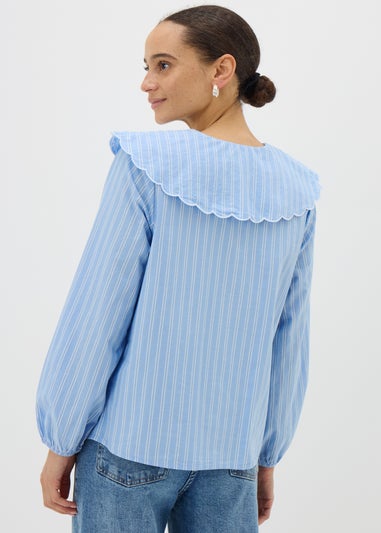 Blue Stripe Embroidered Oversized Collar Shirt