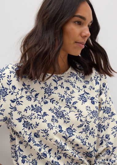 Navy Floral Long Sleeve Blouse