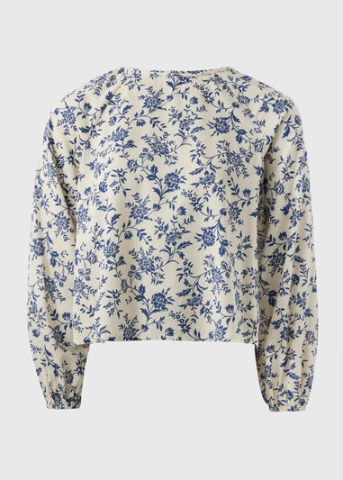 Navy Floral Long Sleeve Blouse