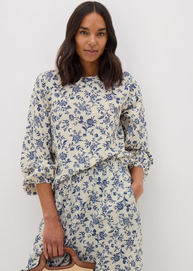 Navy Floral Long Sleeve Blouse