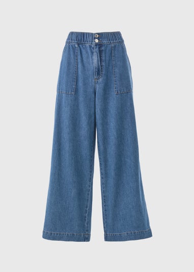 Blue Mid Wash Cropped Wide Leg Jeans