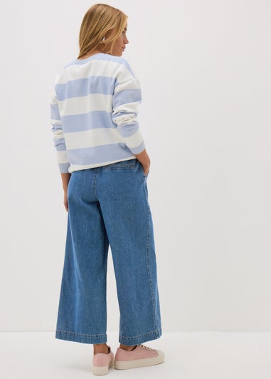 Blue Mid Wash Cropped Wide Leg Jeans