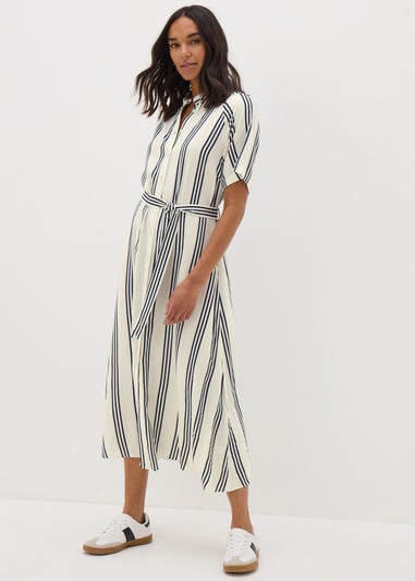 Cream Stripe Shirt Midi Dress