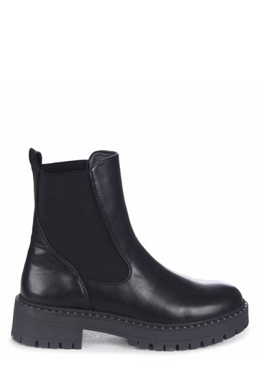 Linzi Andrea Black Faux Leather Silver Stud Detail Sole Chelsea Boot