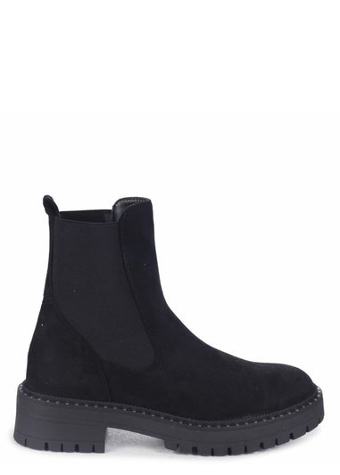 Linzi Andrea Black Faux Suede Silver Stud Detail Sole Chelsea Boot