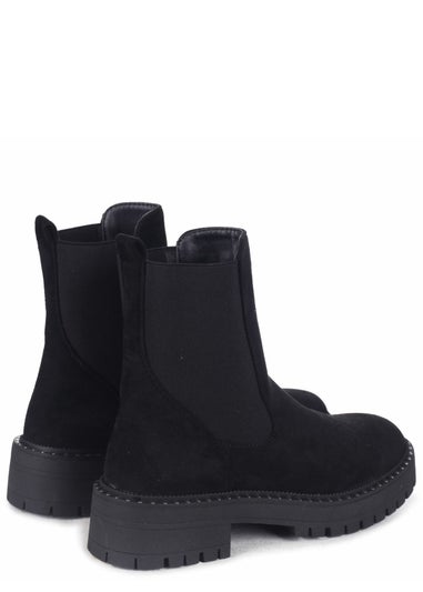 Linzi Andrea Black Faux Suede Silver Stud Detail Sole Chelsea Boot