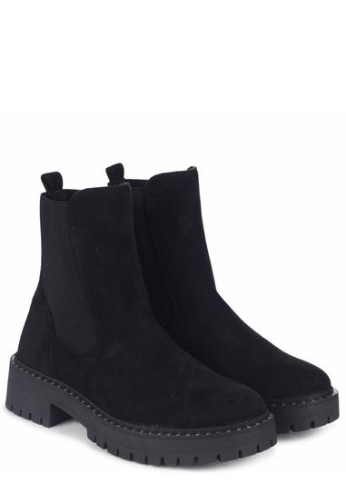 Linzi Andrea Black Faux Suede Silver Stud Detail Sole Chelsea Boot