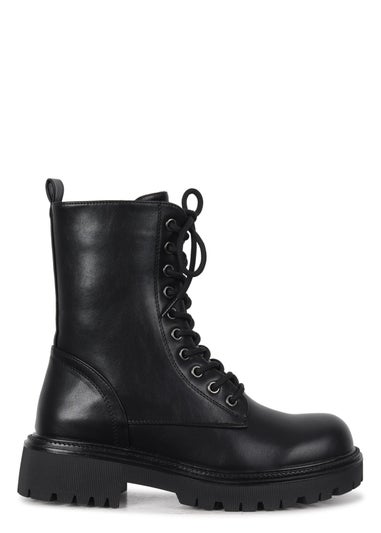 Linzi Samurai Black Faux Leather Lace Up Military Boot