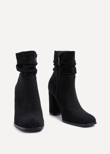 Linzi Mila Black Ruched Square Toe Block Heeled Ankle Boot