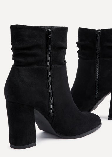 Linzi Mila Black Ruched Square Toe Block Heeled Ankle Boot