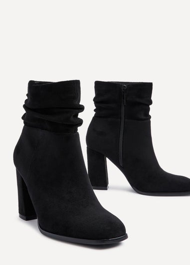 Linzi Mila Black Ruched Square Toe Block Heeled Ankle Boot