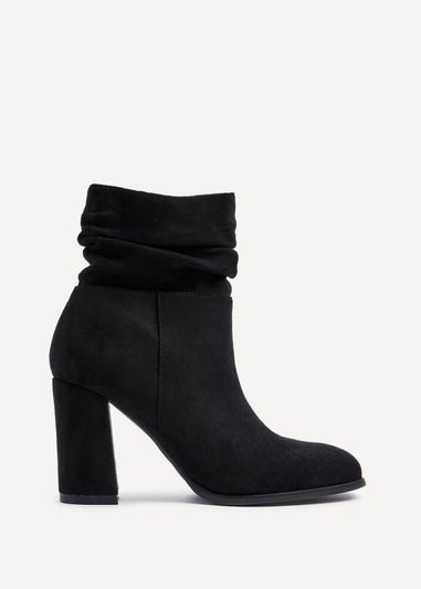 Linzi Mila Black Ruched Square Toe Block Heeled Ankle Boot