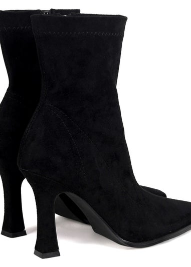 Linzi Noelle Black Suede Square Toe Heeled Sock Boot