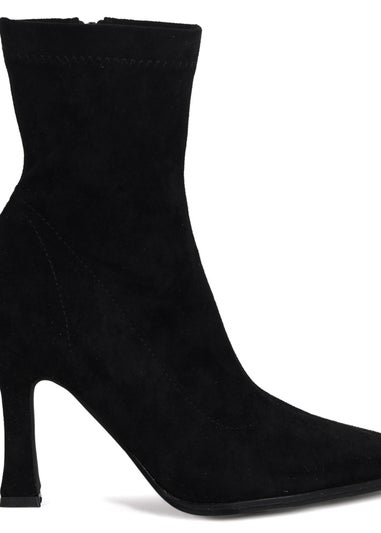 Linzi Noelle Black Suede Square Toe Heeled Sock Boot