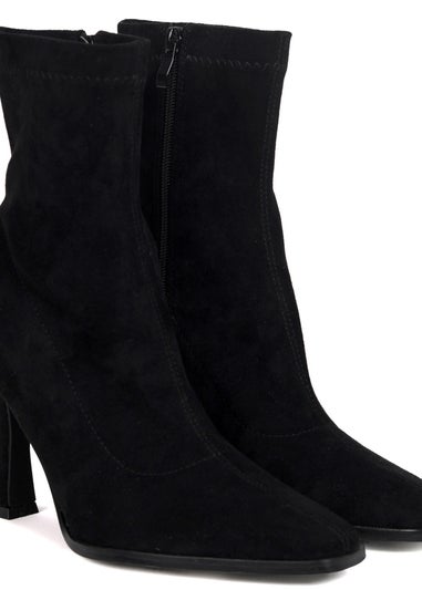 Linzi Noelle Black Suede Square Toe Heeled Sock Boot