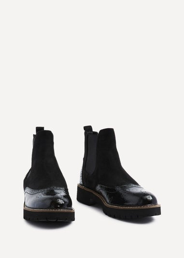 Linzi Cleo Black Patent & Suede Brogue Style Chelsea Boot