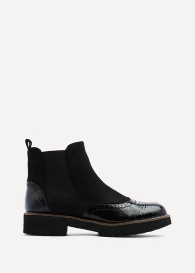 Linzi Cleo Black Patent & Suede Brogue Style Chelsea Boot