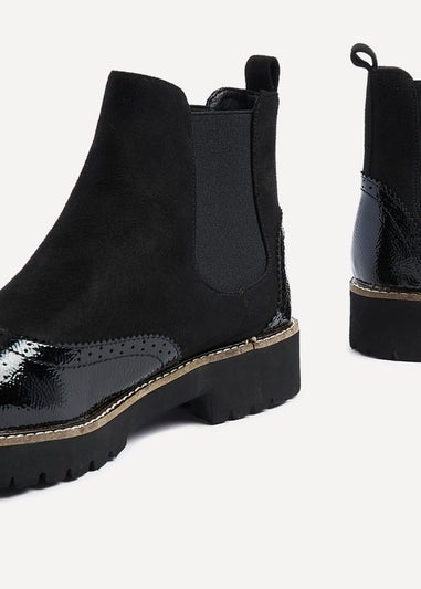 Linzi Cleo Black Patent & Suede Brogue Style Chelsea Boot