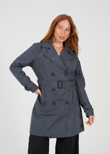 Brave Soul Charcoal Double Breasted Short Trench Coat