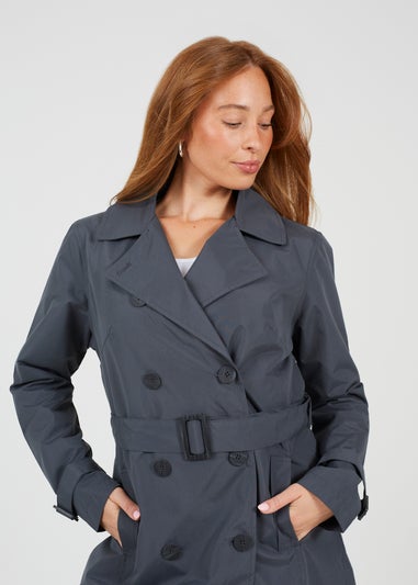 Brave Soul Charcoal Double Breasted Short Trench Coat