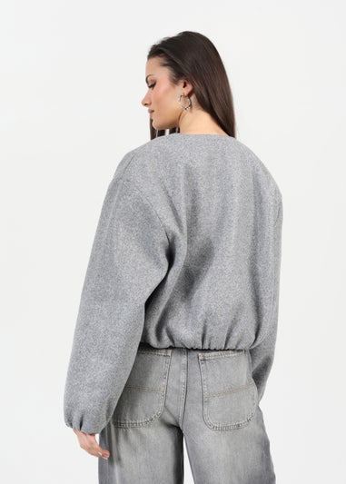 Brave Soul Grey Oversized Cropped Bomber Style Jacket