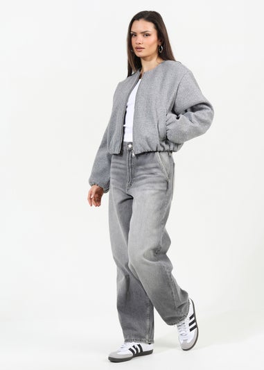 Brave Soul Grey Oversized Cropped Bomber Style Jacket