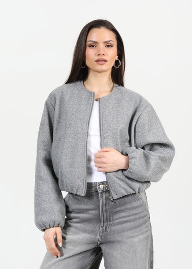 Brave Soul Grey Oversized Cropped Bomber Style Jacket