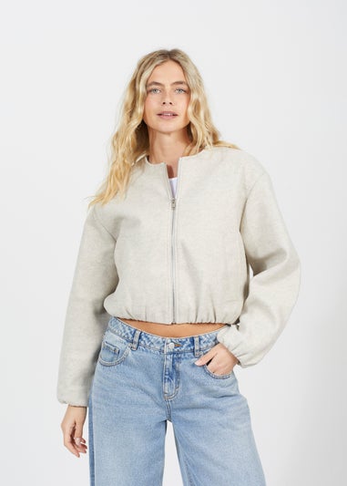 Brave Soul Beige Oversized Cropped Bomber Style Jacket