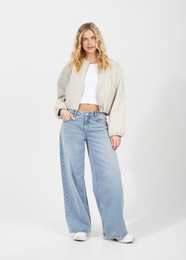 Brave Soul Beige Oversized Cropped Bomber Style Jacket